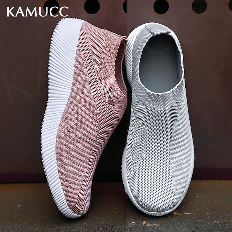 

Women Flats Shoes Plus Size 43 Breathable Mesh Platform Sneakers Women Slip on Soft Ladies Casual Shoes Woman Knit Sock Flats