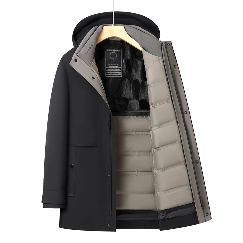 Business Casual 2024 Winter Men\'s Goose Down Jacket Outwear Loose Solid Warm Puffer Coat Windproof Down Garment Top Thick Parka