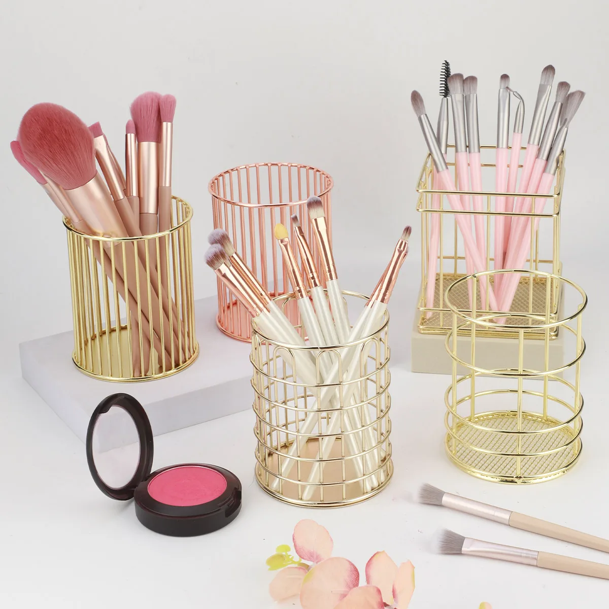 1 metal iron makeup brush storage bucket/office stationery storage basket/stainless steel multi-function storage box