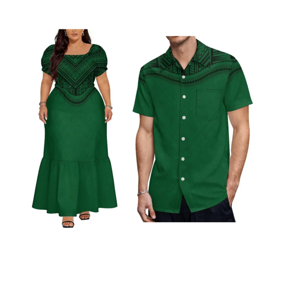 High-Definition Pattern Women'S Wear Polynesian Women'S Short-Sleeved Dress In Polynesian Samoa Island Style Men'S Beach Shirt