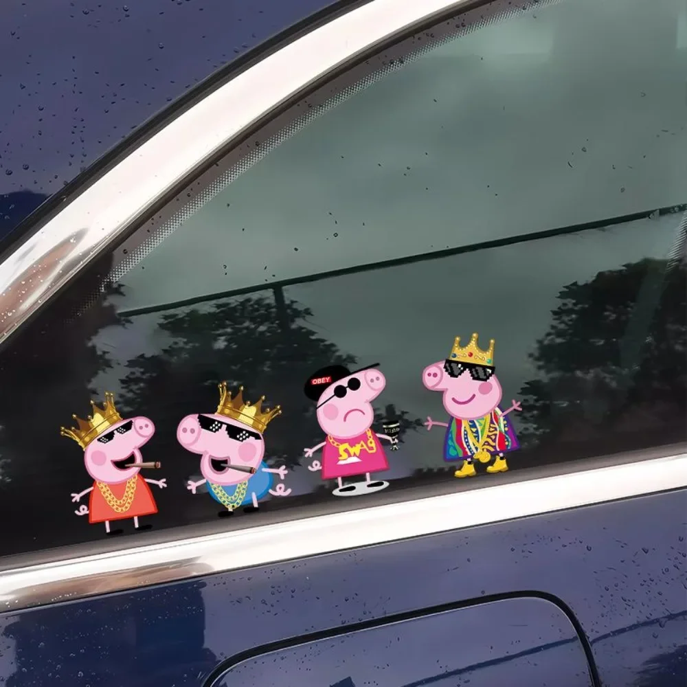 Adesivo Kawaii Peppa Pig Cartoon Car che copre i graffi Adesivo decorativo riflettente per avvertimento notturno per moto elettrica Divertente