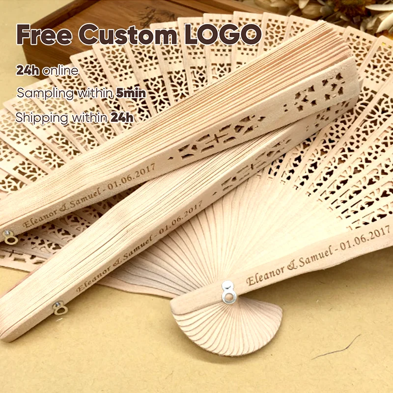 Free Personalized Wooden Hand Fans With Organza Bag For For Wedding Party Favors Gift Folding Hand Held Sandalwood Vintage Fans