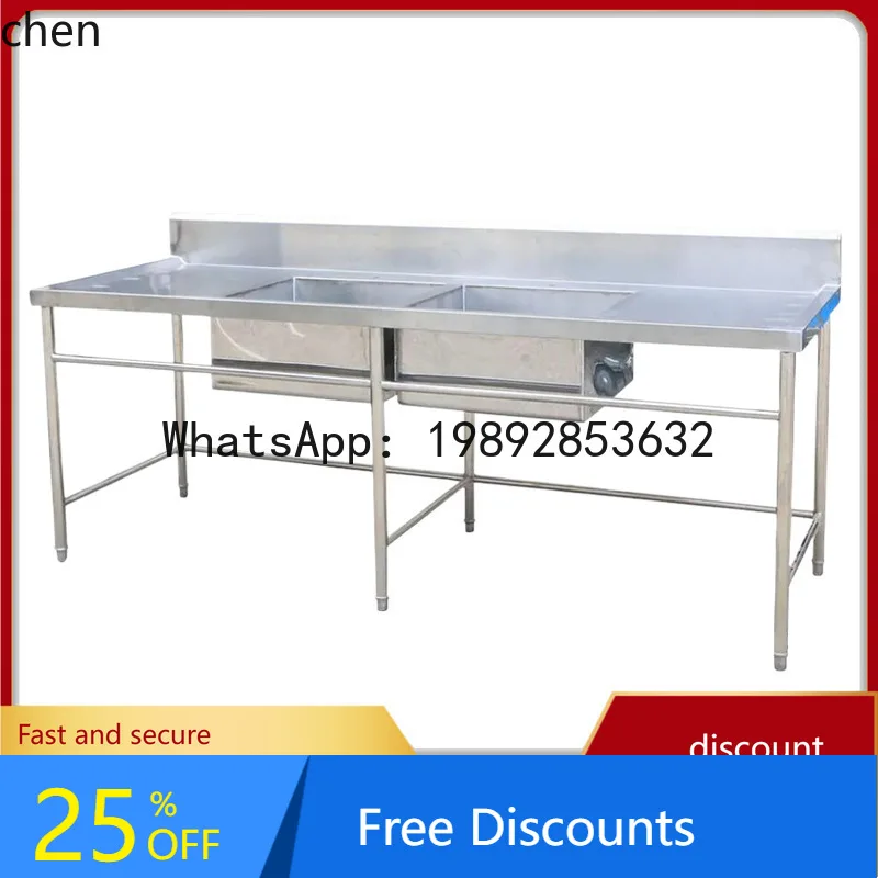 

AA HT304 Stainless Steel Operation Table Kitchen Double Sink Stove Thickened Restaurant Washing and Cutting Workbench Wholesale