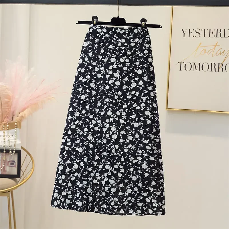 Chiffon Woman Skirt Midi High Waist Floral Skirts for Women Vintage Aesthetic Summer 2025 Stylish Trend V Cheap New in A Line