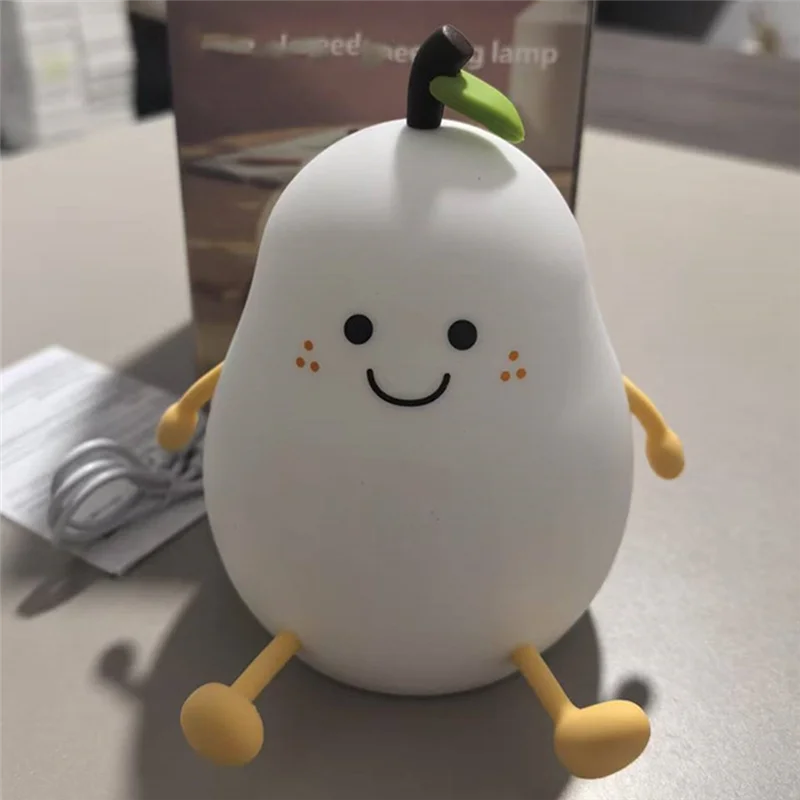 

ABKW-For Kids Usb Rechargeable Dimmable Night Lights 7 Colors Pear Shape Cutie Room Decor LED Write Portable Bedside Table Lamp