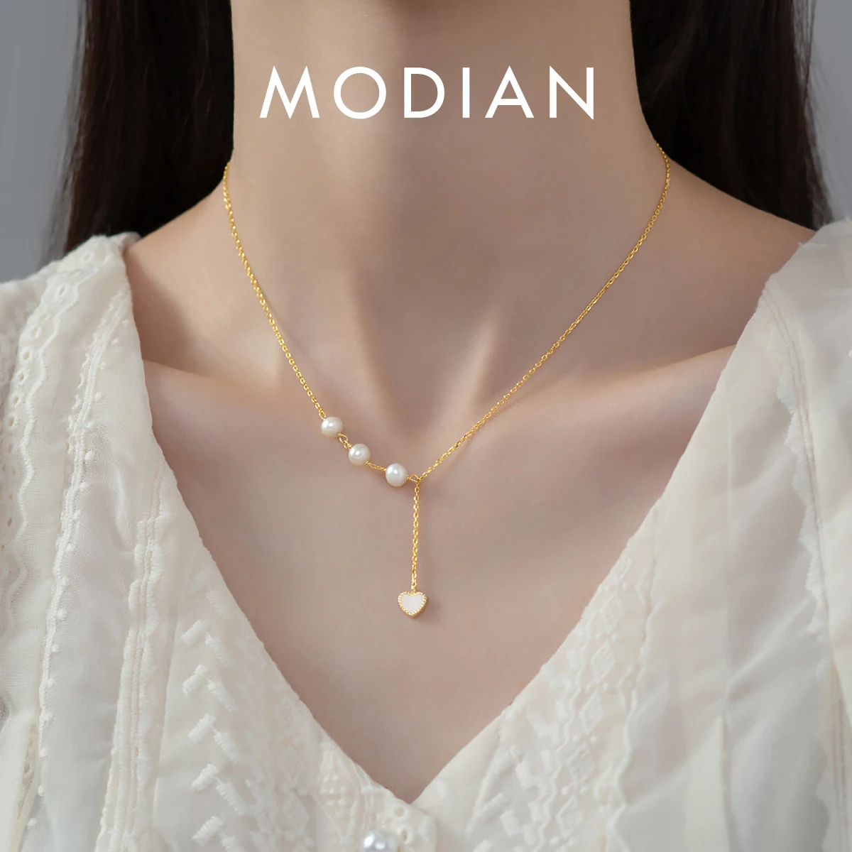 

MODIAN 925 Sterling Silver Y-Shape Heart Enamel Pendant Necklace Long Chain Necklace For Women Engagement Wedding Jewelry Gift