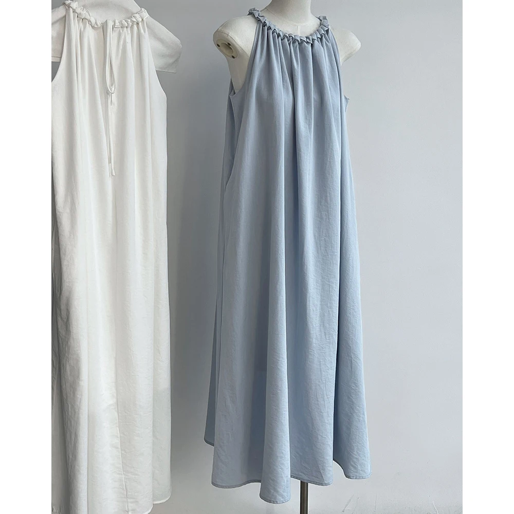 2025 Abito lungo estivo da donna nuovo senza maniche stile ampio elegante abito lungo in cotone Boho abiti