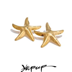Yhpup Smooth Stainless Steel Metal Star Stud Earrings Gold Silver Color Versatile Trendy Summer Statement Jewelry Accessory Gift