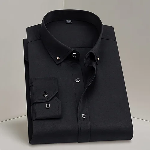 Imagen 2 del producto Gran oferta, camisa de vestir de negocios para hombre, moda Formal, fina, clásica, básica, botón de diamante, manga larga, camisa Social blanca, ropa