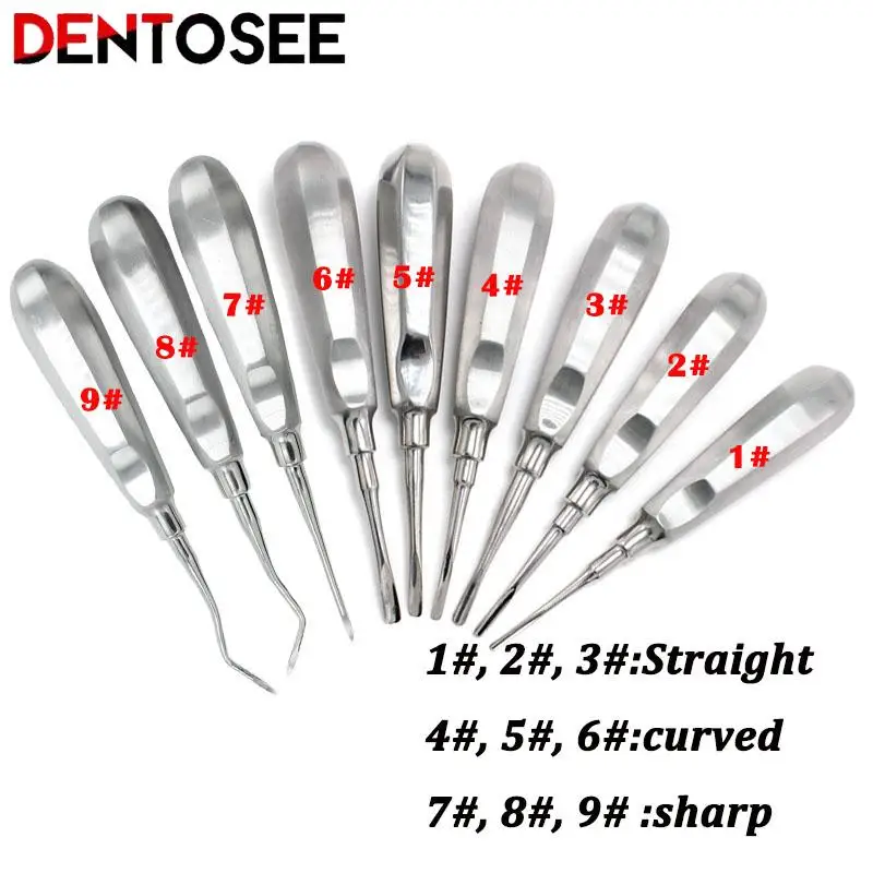 Tooth Elevator Dental Stainless Steel Elevator Dentist Tools Stright Curved Root Elevator Dental Instrument