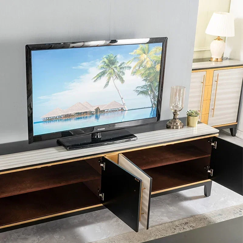 Living Room Floor Four-Door Floor Cabinet Neoclassical TV Cabinet Coffee Table TV Cabinet Unit