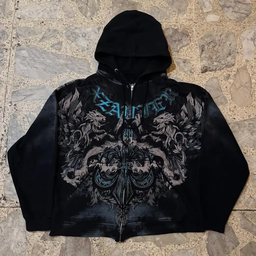 

Harajuku модная Y2K флисовая толстовка на молнии женская уличная хип-хоп готическая свободная толстовка оверсайз пара повседневная толстовка в стиле панк