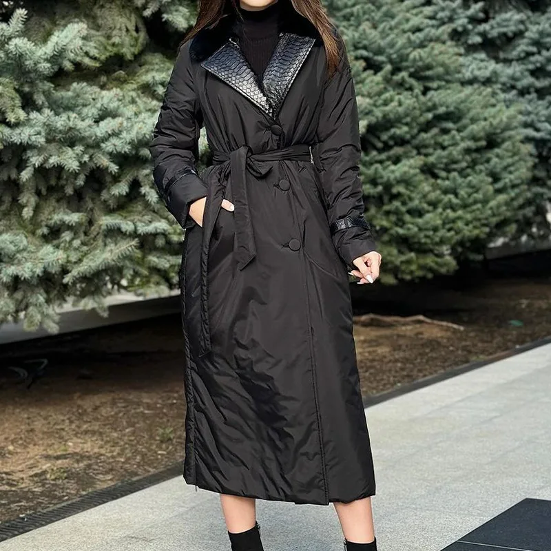 

Женские толстые парки, длинное пальто с отложным воротником, куртки с карманами, однобортная куртка с длинными рукавами, теплая осень-зима