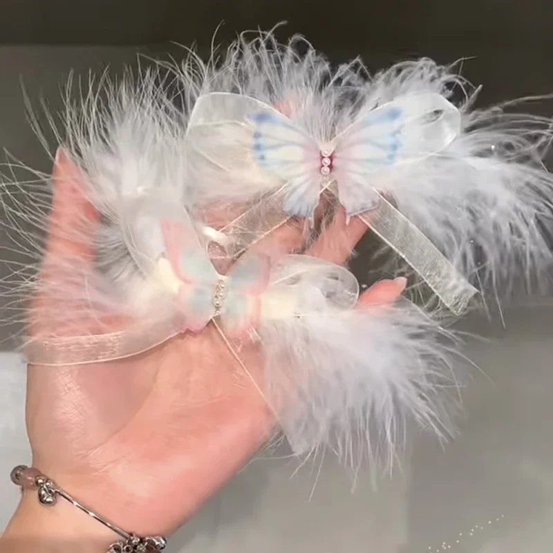 1 Stück Weiße Feder Haarspange Blau Rosa Schmetterling Prinzessin Haarnadeln Mädchen Seite Entenschnabel Haarspangen Braut Hochzeit Kopfbedeckung Kinder Haar