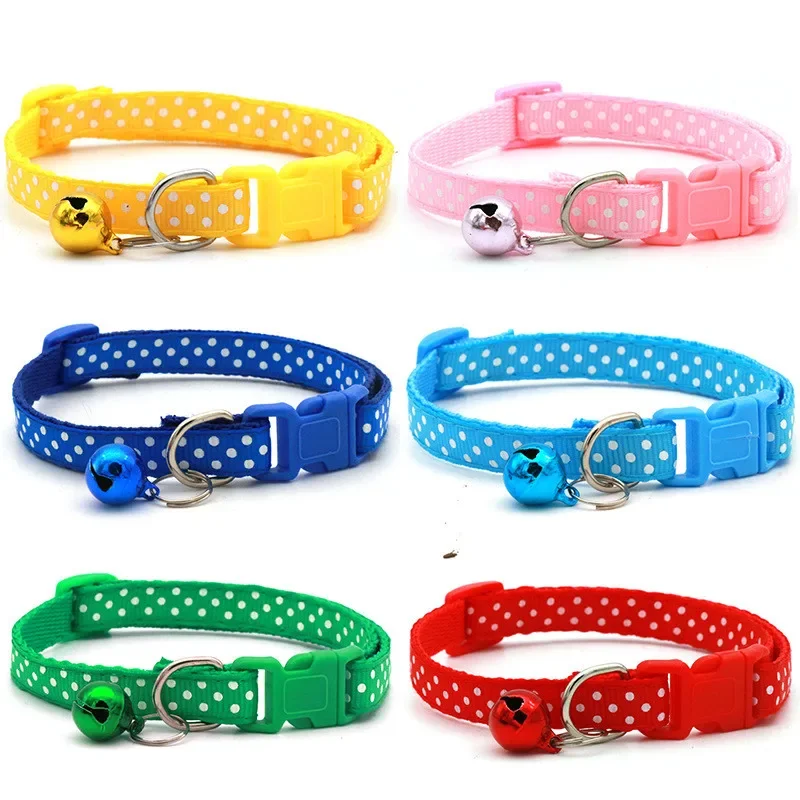 Cat Collar Necklace Dog Cats Kitten Nylon Buckle Colorful Cute Dot Print Bell Safety Durable Breakaway Adjustable Pet Collars