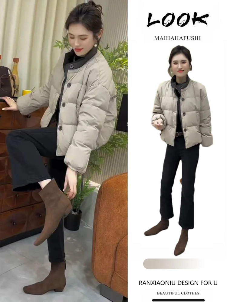 

Warm ort Korean Sle Women's Faion Set Autumn 2025 Loose Fit Color Blo Collar Cotton Jaet And Pants Two Piece Suit