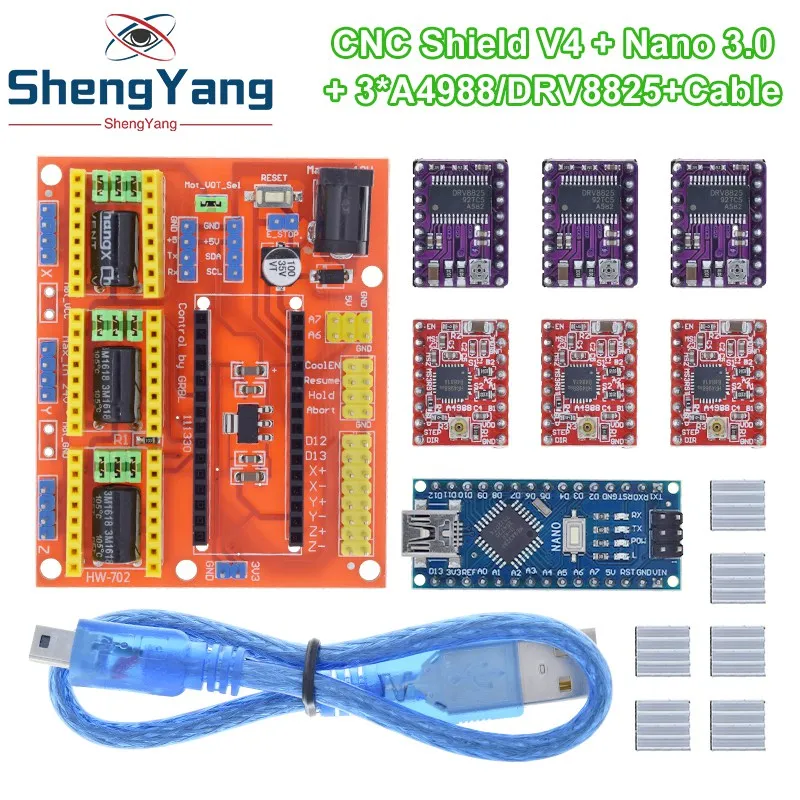 Imagem -02 - Tzt-reprap Stepper Drivers Conjunto para Arduino Escudo Cnc v4 Nano 3.0 Drv8825 A4988 Conjunto 3dv4 Peças