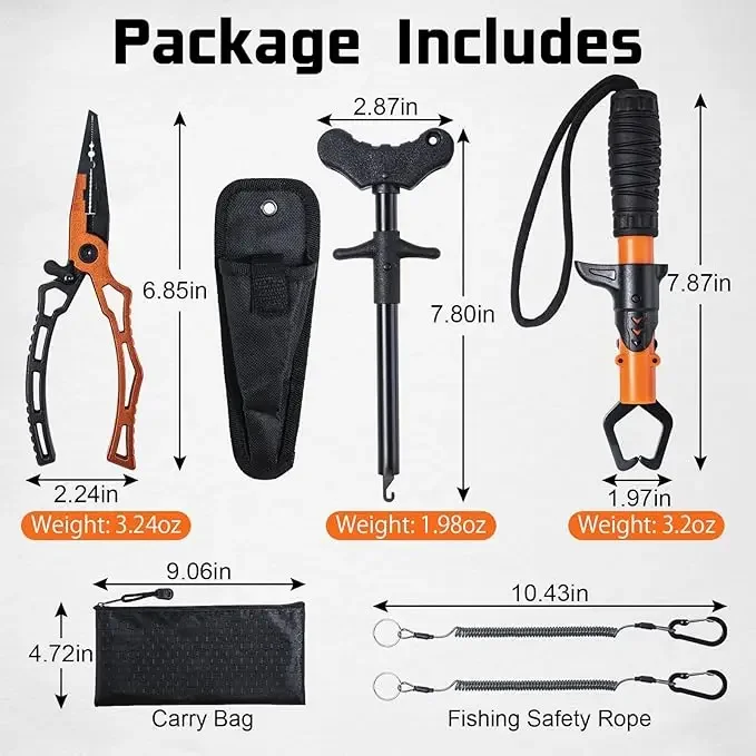 Goture Fish Lip Gripper Kit Multifunctional Fishing Pliers with Sheath Fish Hook Remover Lanyard Fishing Gear with Carry Bag