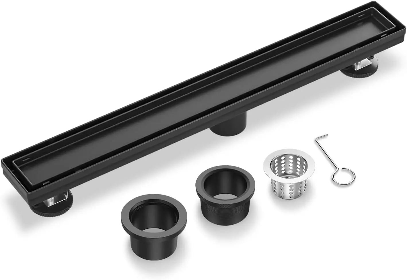 

Linear Shower Drain 24 Inch Matte Black with Reversible Flat & Tile Insert Cover, 304 Stainless Steel Rectangle Shower Floor