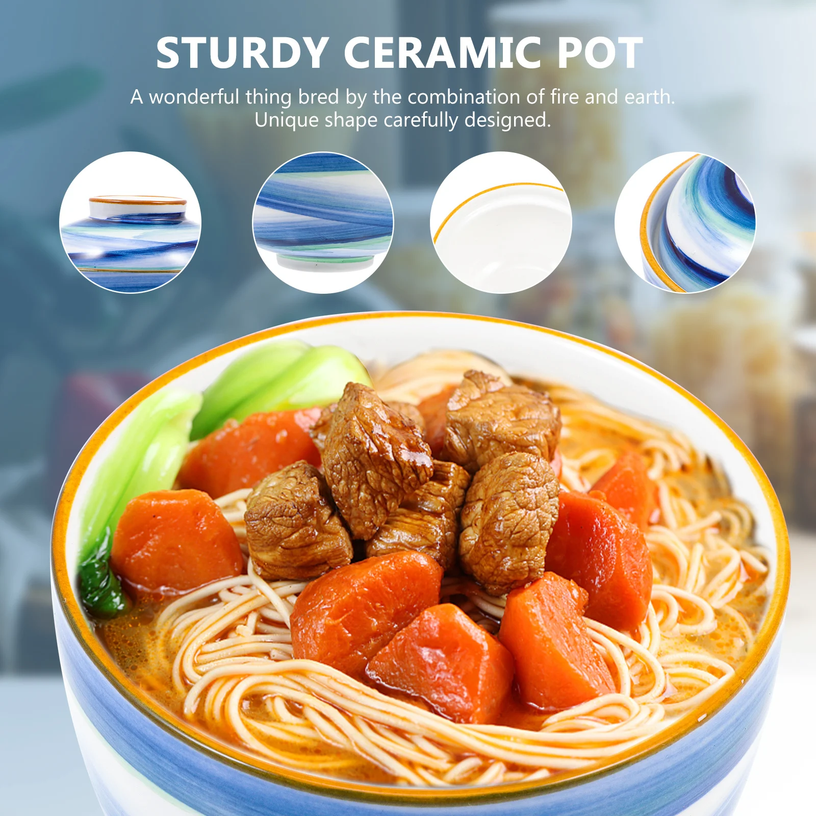 

Soup Pot Ceramics Stew Bowls Kitchen Supply Restaurant Stockpot with Lid Dinnerware High-temperature