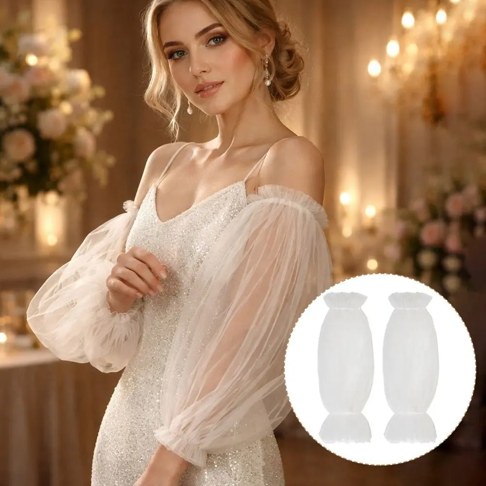 Elegant Detachable Bridal Arm Sleeves Elastic Cuff Breathable Pleated Wedding Arm Covers Lantern Long Sleeves Wedding Party