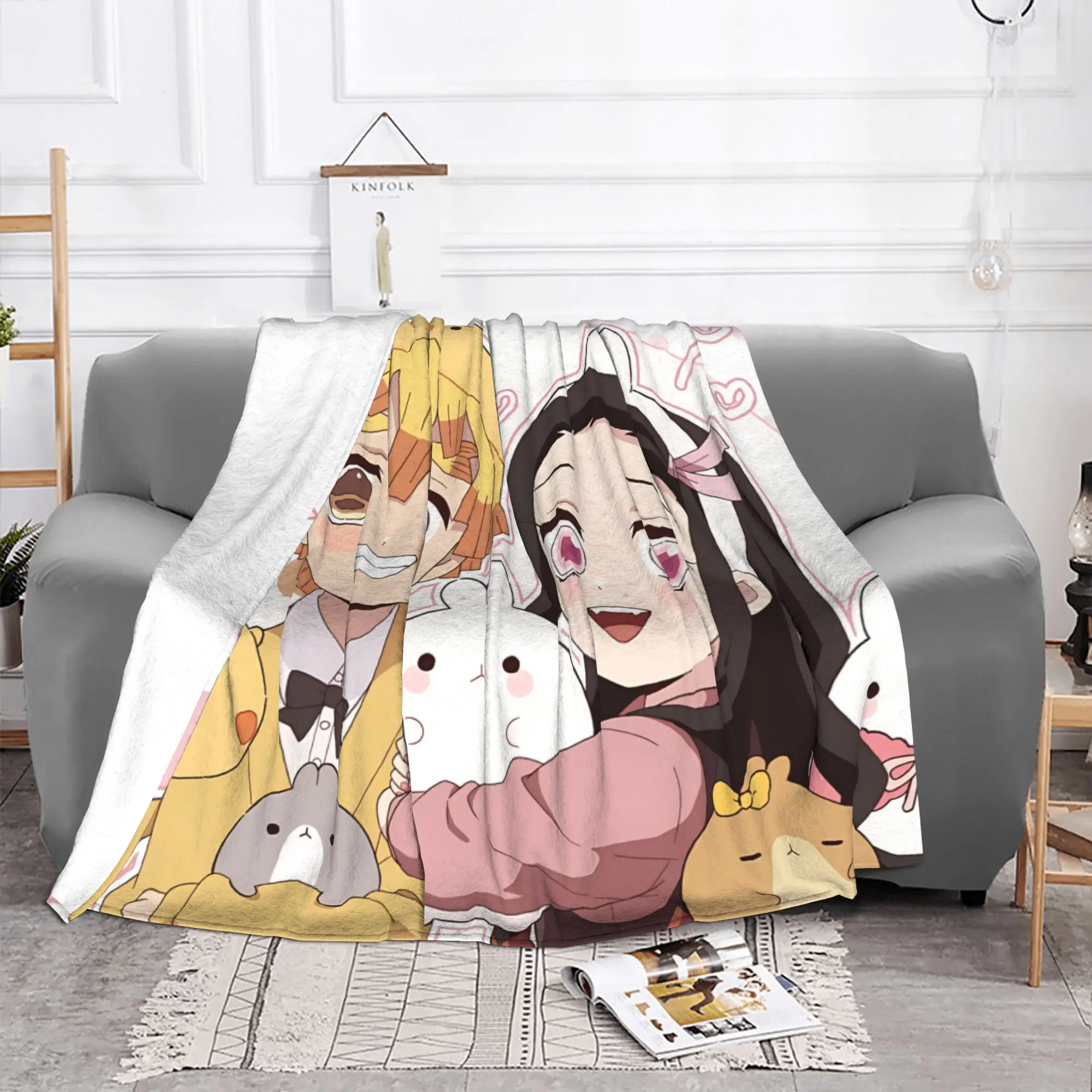 1PC home Autumn Room Decor Christmas Demon Slayer Blanket Throw Blanket  Novelty Warm Blanket All Season