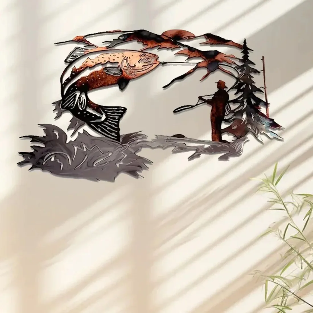 Mallard Duck Trout  Metal Wall Sculpture Fishing Inspired Art for Home Living Room Decoration