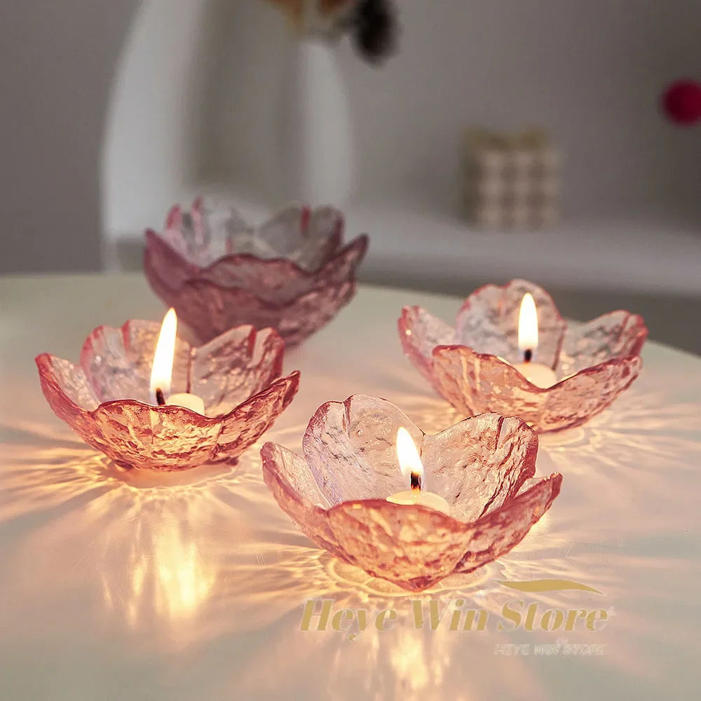 

Multifunctional Flower Candle Holder Glass Candlestick Crafts Living Room Home Decor Wedding Table Decor Sauce Dish