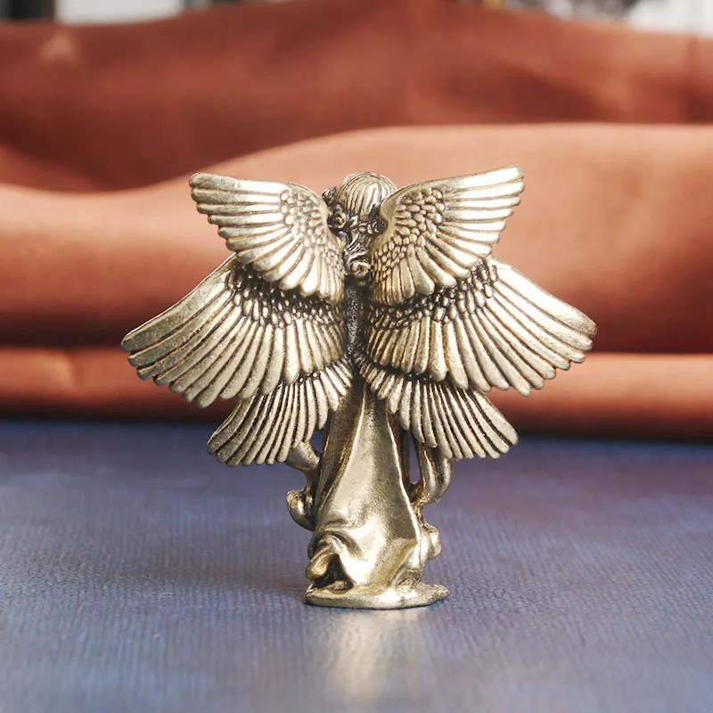 Copper Six Winged Angel God Love Cupid Statue, Small Ornament, Brass Angel Figurines, Desktop Decoration, Home Decor Accessories