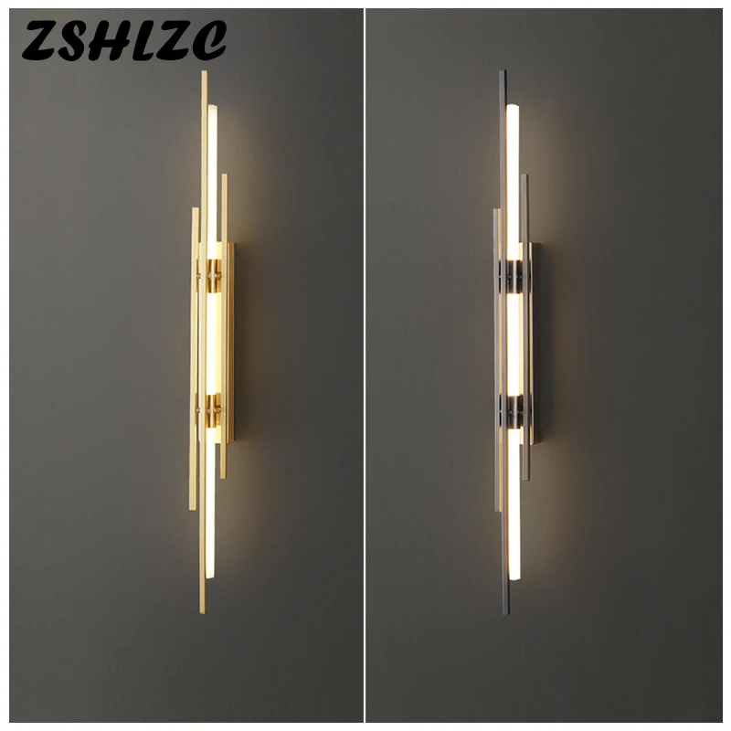 

80cm 100cm LED Wall Lamp Modern Full Coppe Long Strip Wall Sconce For Living Room Bedroom Aisle Background Indoor Decor Lighting