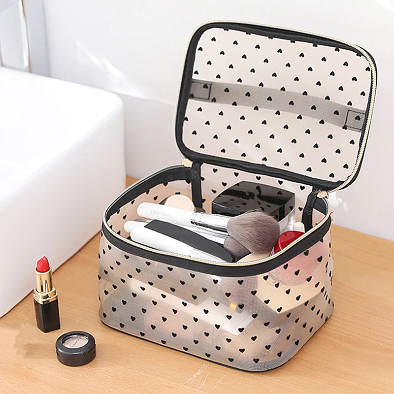 Portable Cosmetic Bag for Women Multifunctional Fine Mesh Toiletries Storage Organizers with Zipper Large Capacity Makeup Bags