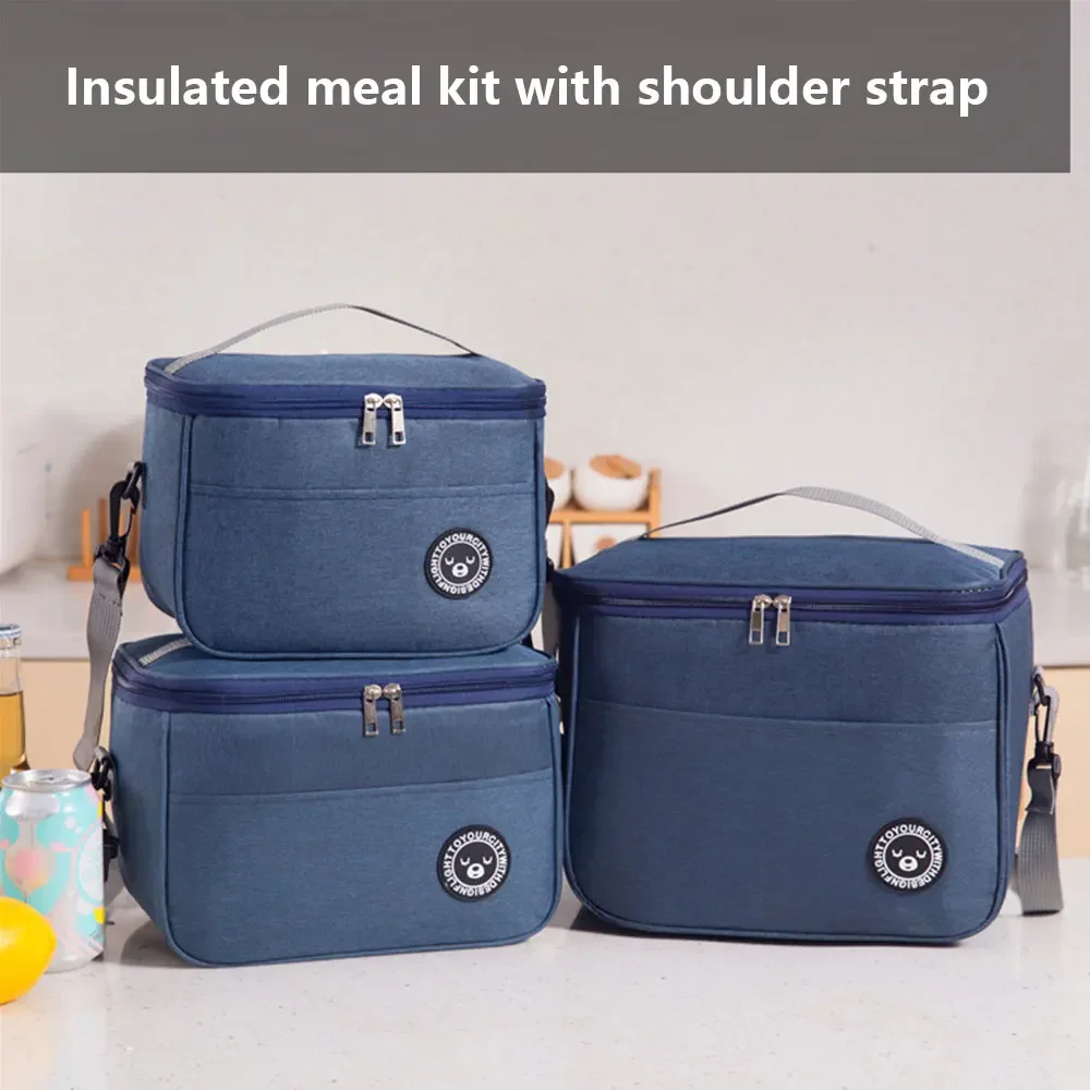 

Large capacity portable with shoulder strap insulated bag lunch box bag students thickened waterproof bento bag fresh aluminum f