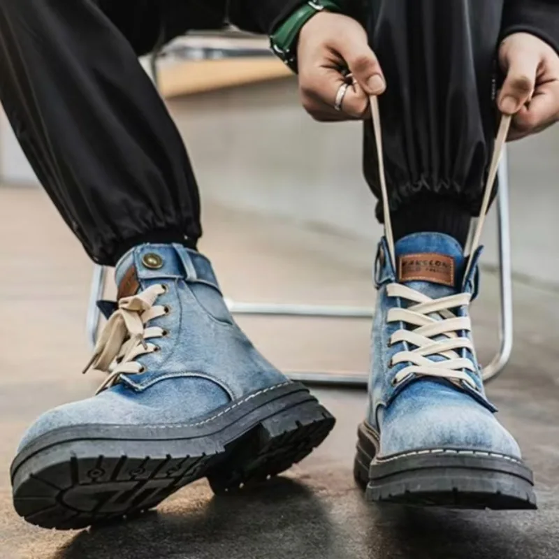 Men's High Top Denim Boots, Casual Sports Shoes, Trendy and Fashionable Men's Boots 2026 Large Men's Shoes