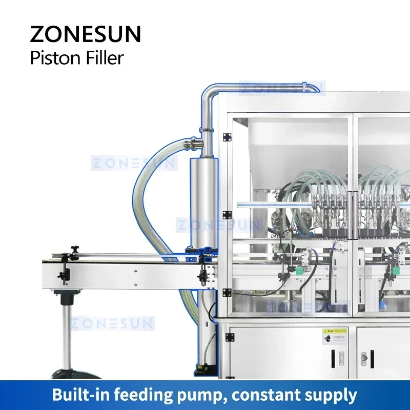 ZONESUN-enchufe automático de pistón, máquina de llenado de pasta gruesa, equipo de llenado neumático volumétrico, Servo bomba ZS-YT12T-12PX