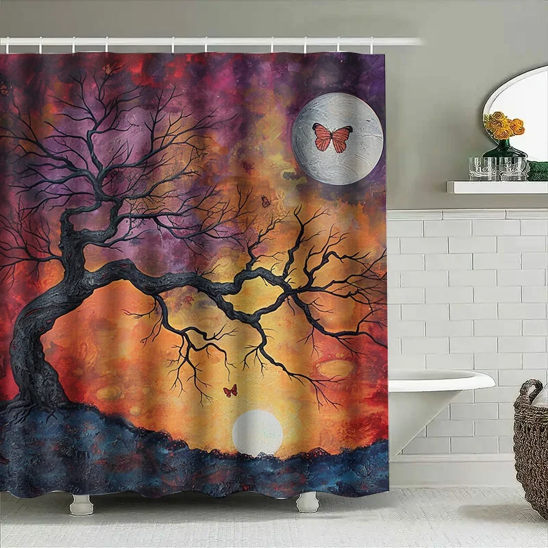 

Tuniu Dark Forest Moon Tree Shower Curtain Unique Galaxy Space Art Bathroom Decor Wall Hanging