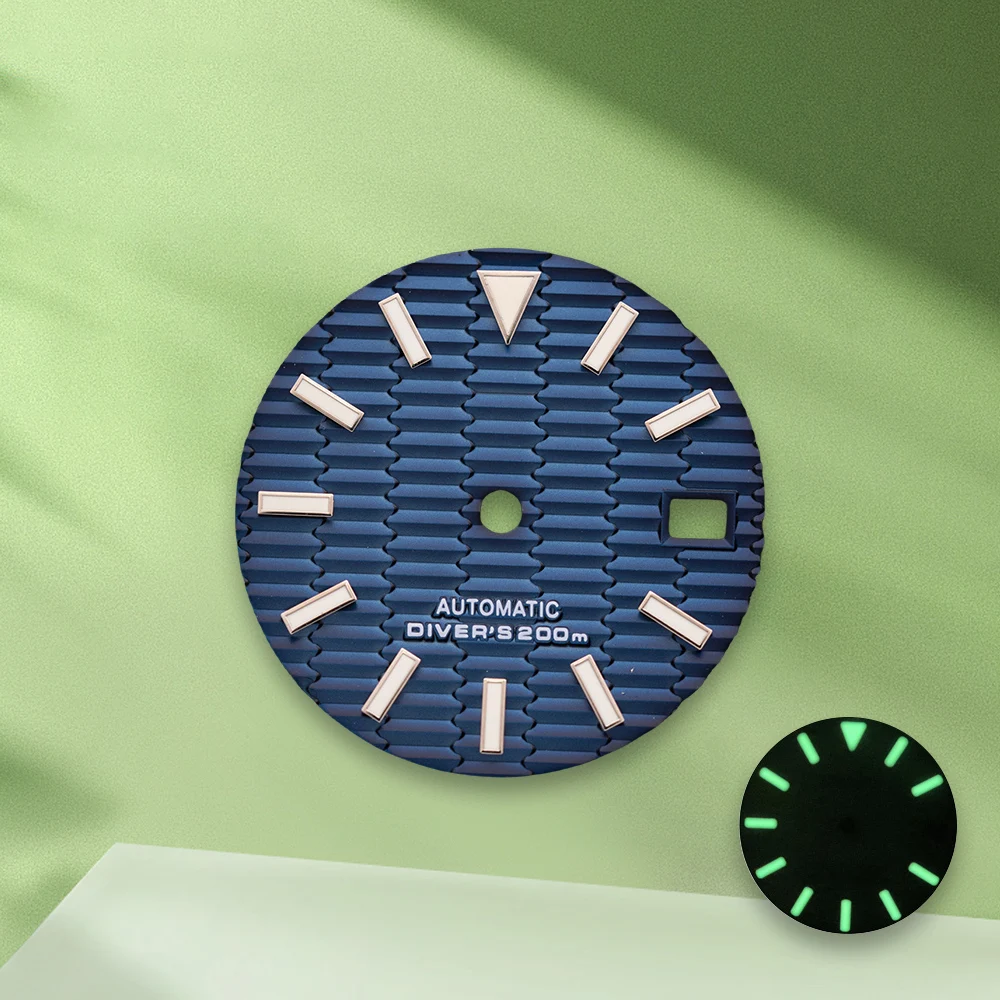 28.5mm S Logo SKX007 Slope white Dial No Hands Fit NH35/NH36 Japan Movement Green Luminous Watch Modification Accessories