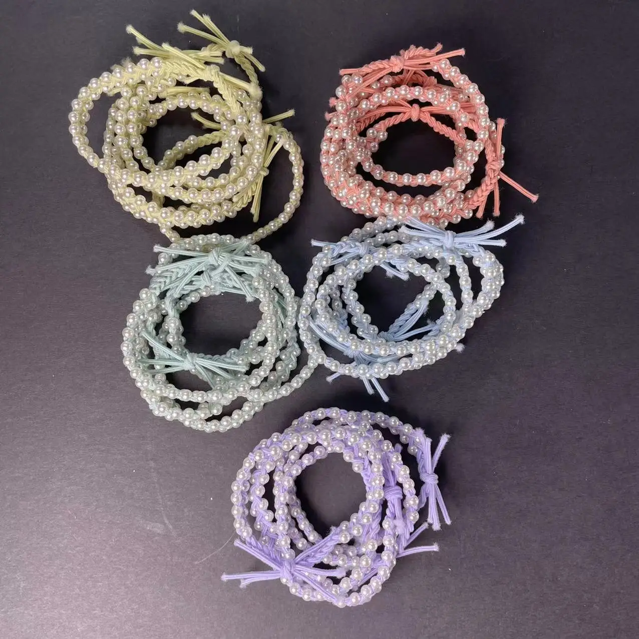 5Pcs Korean Women Elastic Hair Rubber Bands Double Row Pearl Hair Rope Tie Ponytail Holiday Gift Hair Accessories