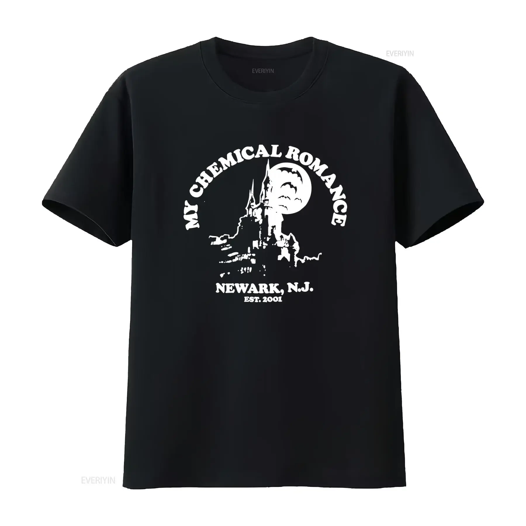 Camiseta My Chemical Romance 2001 Punk Rock Band Castle Moon Design Newark NJ Negra Talla Mediana Vintage Lavada Elástica para Hombre