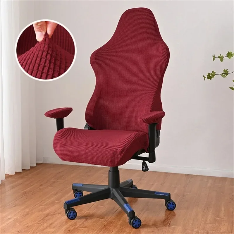 Solid Color Gaming Chair Cover Soft Elasticity Polar Fleece Armchair Slipcovers Computer Seat Chair Covers Stretch Rotating Lift