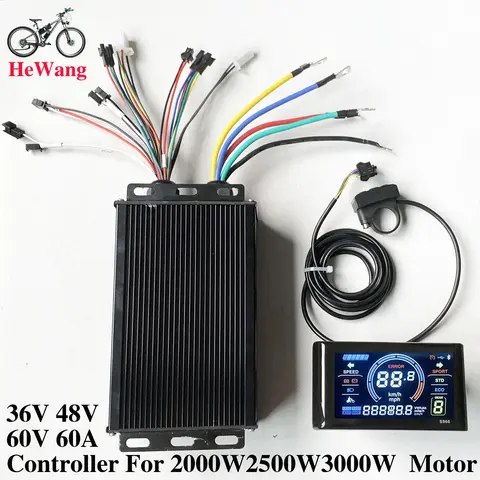 36V 48V 60V 60A 2000W 3000W E-bike Brushless Motor Sine Wave Controller with S966 Colour LCD Display for E-Mountain Bike Scooter