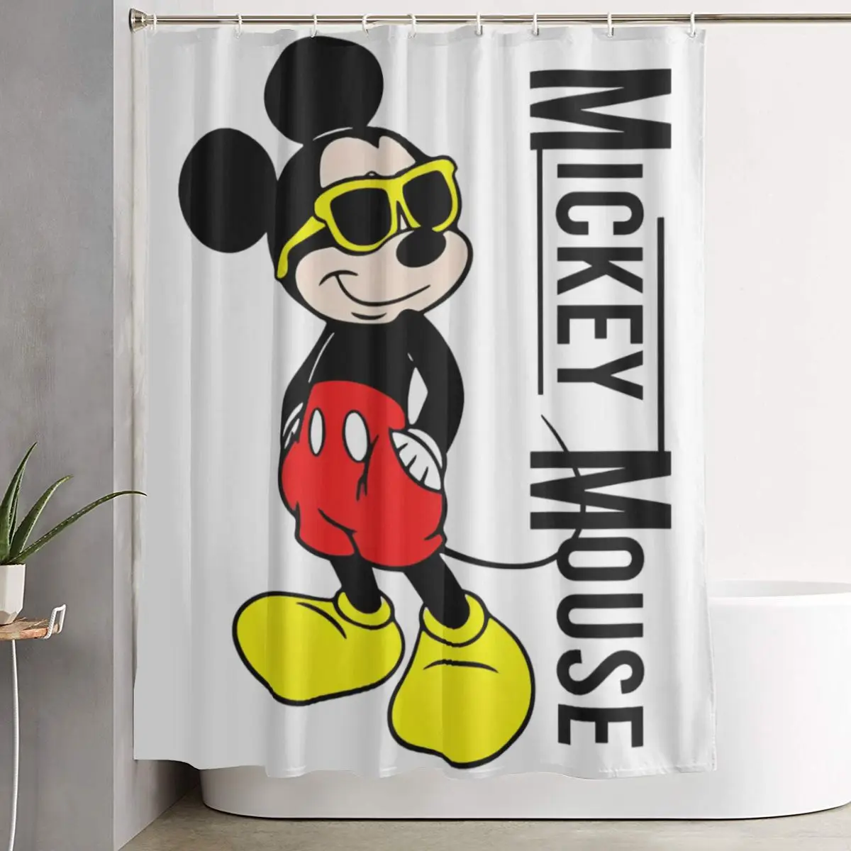 Cool Mickey Mouse Cartoon Shower Curtains Sets Waterproof Fabric Shower Curtain for Bathroom Bathtub Decor 12 Hooks 60x72 inches