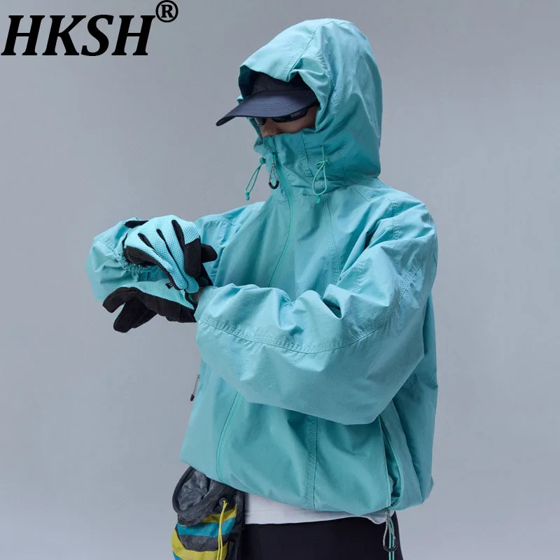 

HKSH весенне-осенняя новая женская куртка с капюшоном на молнии, однотонные карманы, легкие уличные спортивные водонепроницаемые пальто унисекс HK13598