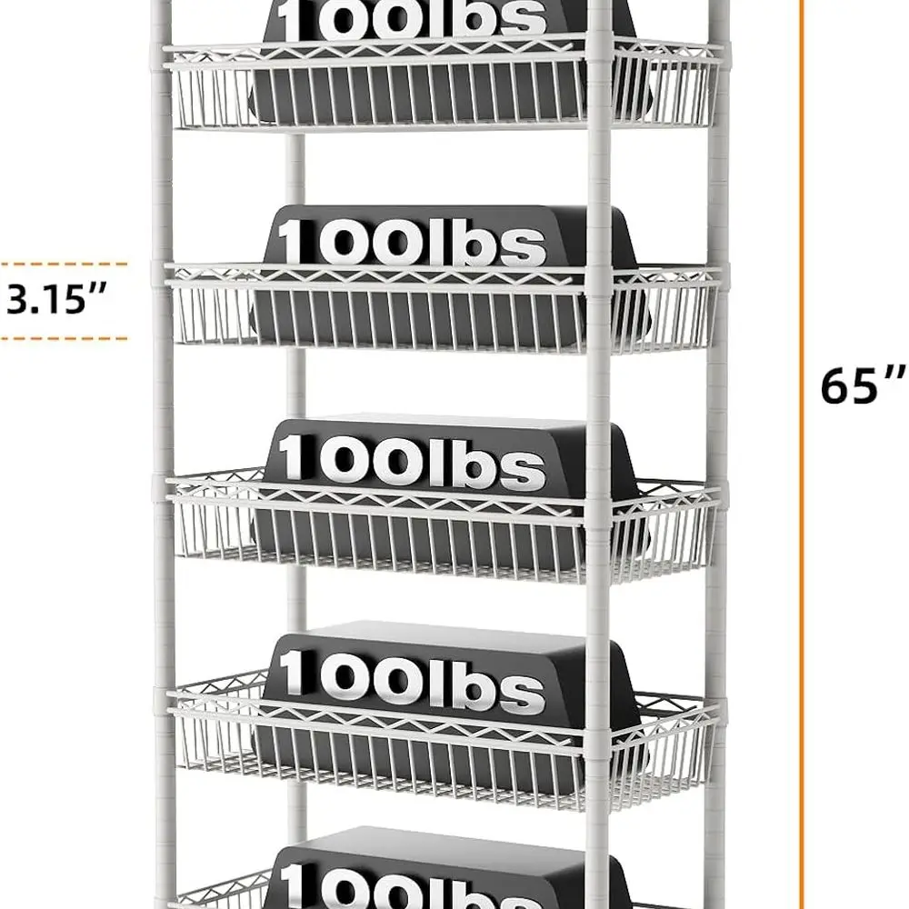6-laags verstelbaar draadrek met wielen, wit - ideaal voor garage, keuken, kantoor en voorraadkast