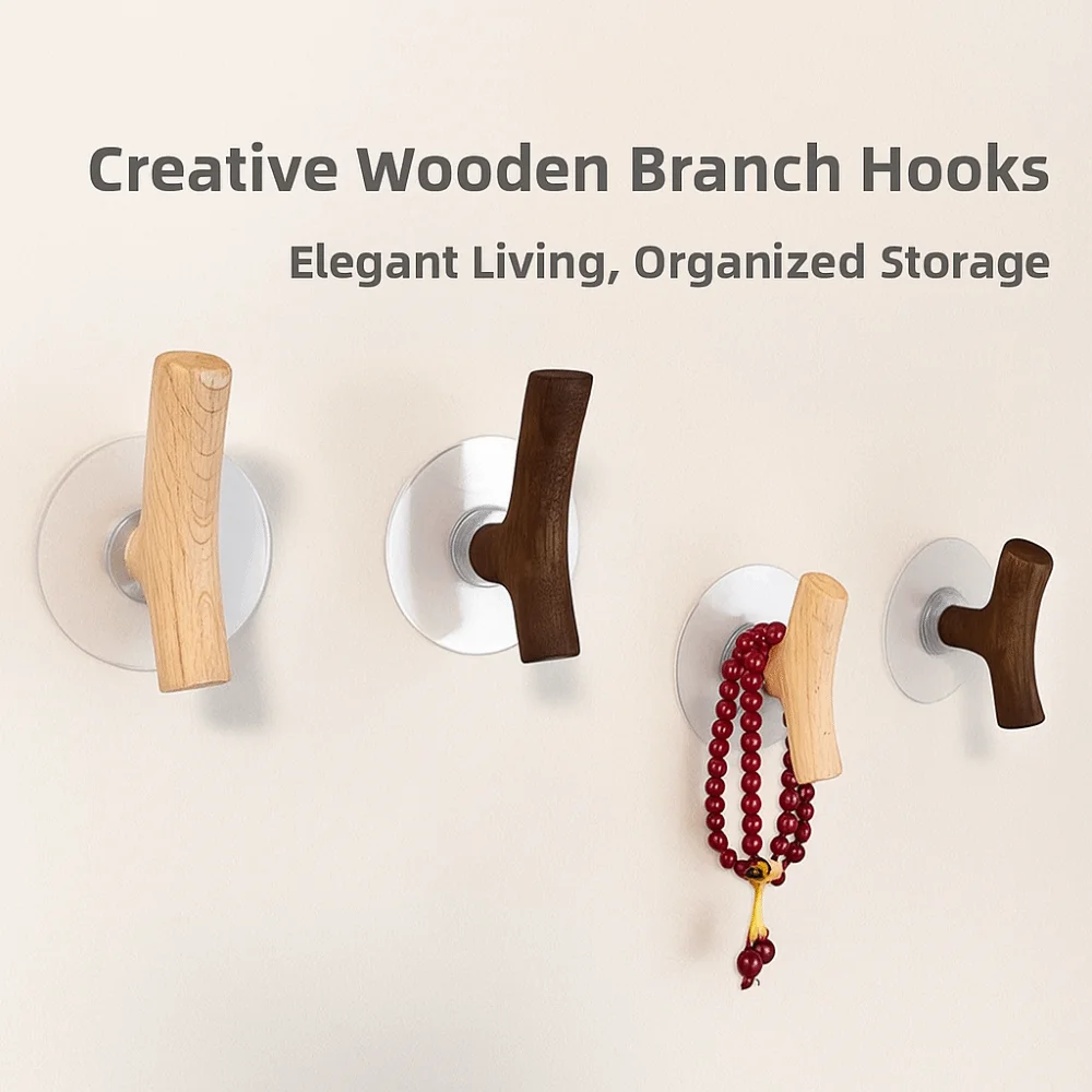 Elegant Tree Branch Shape Solid Wood Hook Creative Modern Wall Mounted Hook Suction Cup Space-saving Key Storage Hook Clothes