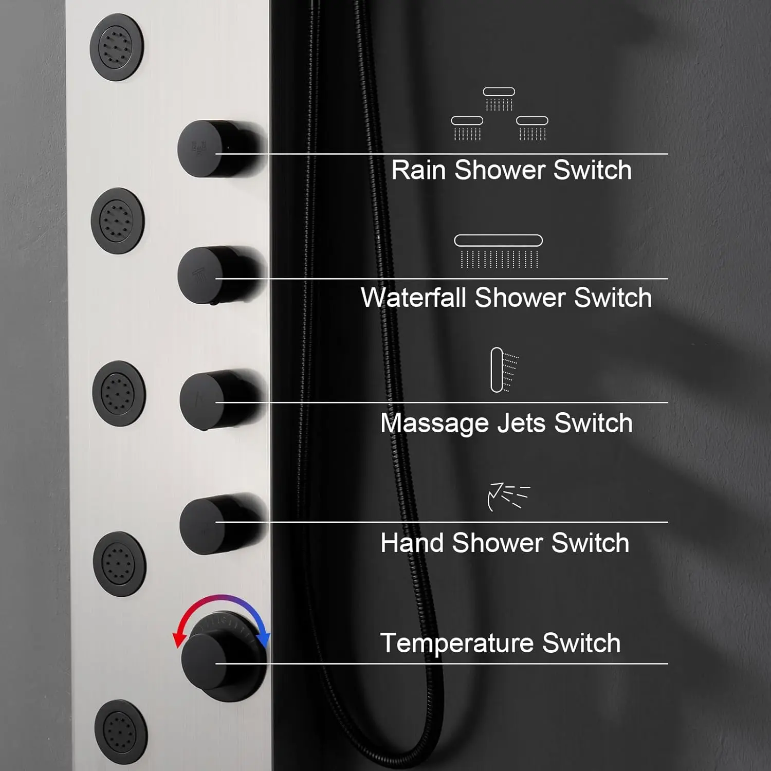 4 In 1Shower Panel, Multi-Function Stainless Steel Shower System with Rainfall Shower,Brushed Nickel Shower Tower with 5 Massage