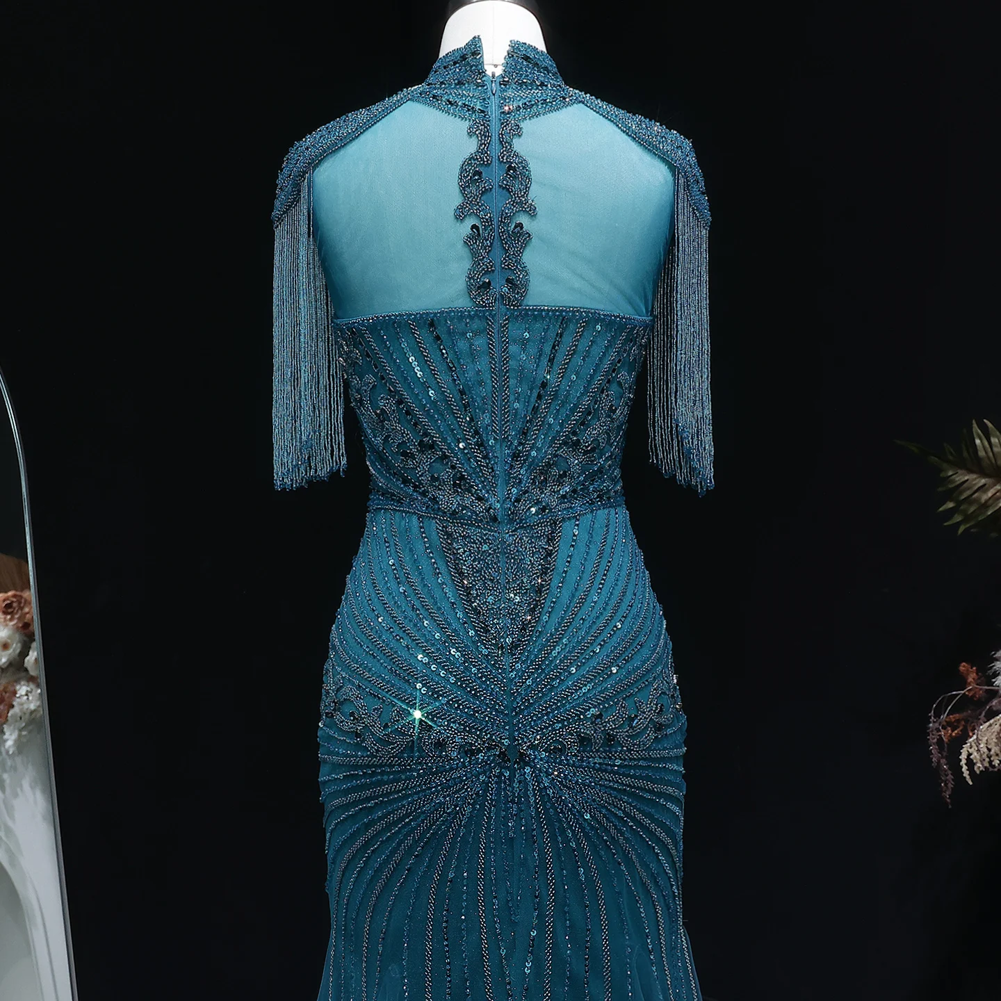 Sharon Said Arabisches Rosa Sweetheart Langes Meerjungfrauen-Abendkleid mit Cape-Quaste für Damen Hochzeitsfeier-Kleider SS190 Maßanfertigung – Detail 38