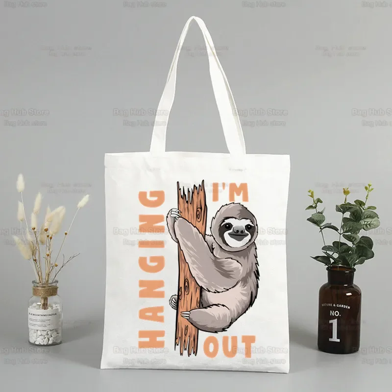 Kawaii Sloth Sorry I Can\'t I\'m Very Busy Unisex Canvas Tote Bags Handbags Shoulder Bags Shopping Handbag