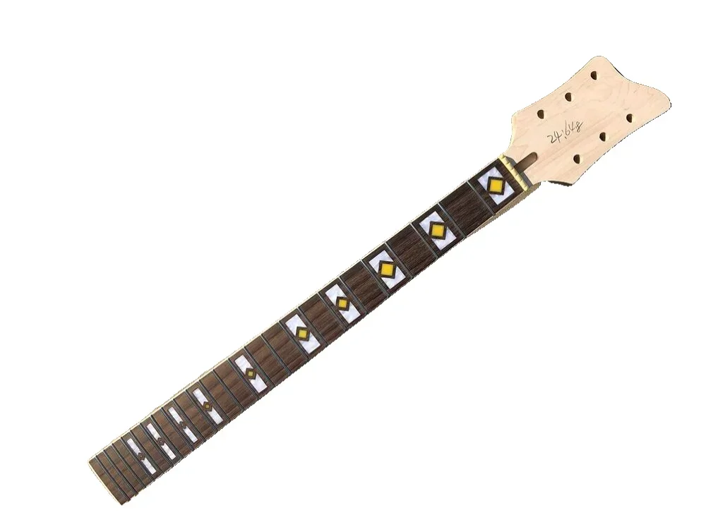 Yinfente Maple Guitar Neck 24Fret 24.75 Inch Rosewood Fretboard Block Inlay Bolt on Heel with Nice Inlay Tilt Angle Head DIY