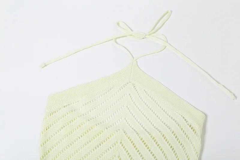 여성 솔리드 할로우 니트 홀터 맥시 드레스 민소매 백리스 Bodycon 긴 가운 2025 여름 휴가 해변 의상