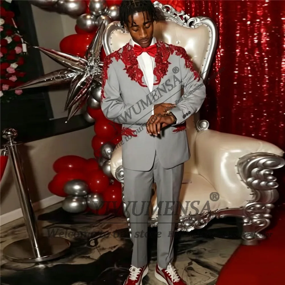 

Exclusive Men's Suit For Wedding Red Diamond Beaded Appliques Prom Blazer Customized 2 Piece Sets Groom Attire Man Tuxedos 2026
